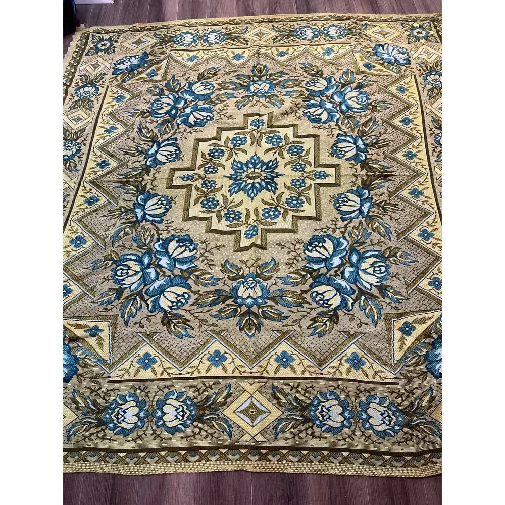 VTG Polish Tapestry Bedspread Large Woven Rayon Linen Blend‎ MCM Throw WPL 14777